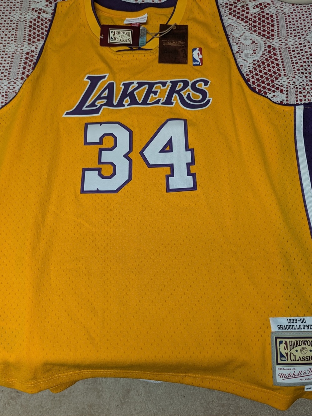 Mitchell & Ness Shaq Lakers #34 Gold/Purple Hardwood Classics Jersey